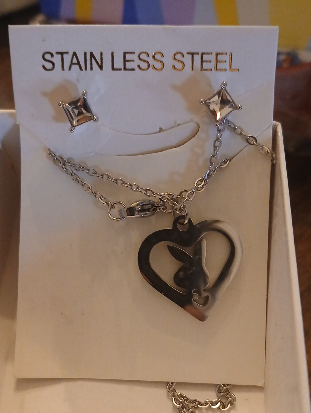 PLAYBOY Silver Heart Pendant Necklace with Bunny Cutout